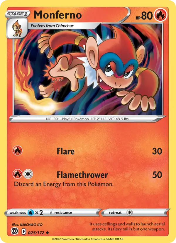 Monferno Uncommon Pokemon card #025 from Brilliant Stars