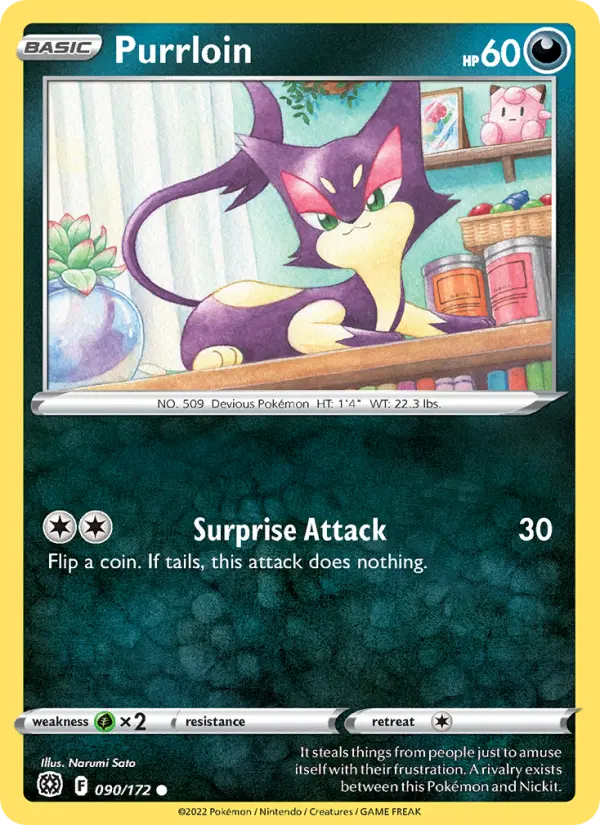Purrloin Common Pokemon card #090 from Brilliant Stars