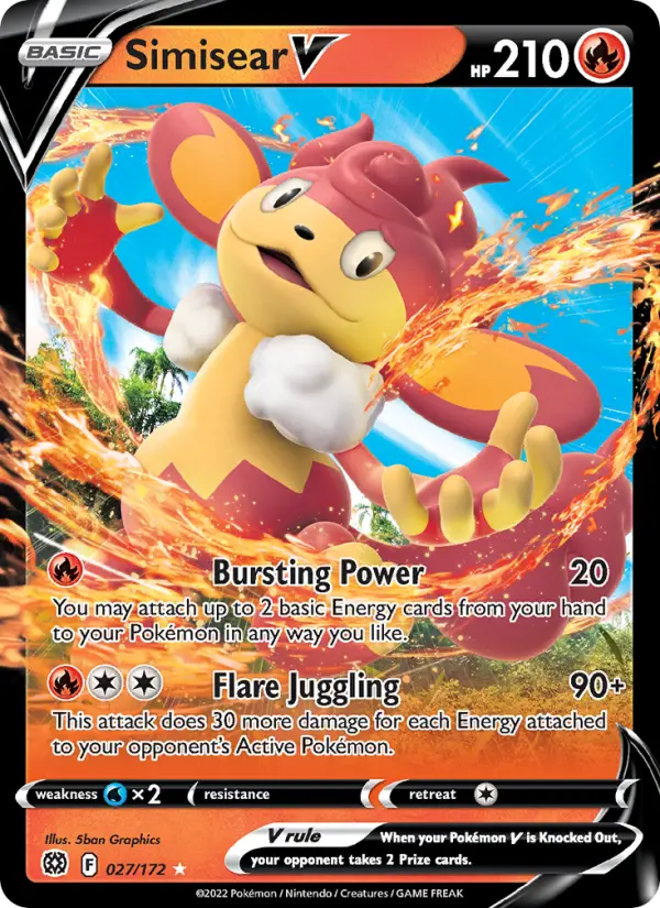 Simisear V Holo Rare V Pokemon card #027 from Brilliant Stars
