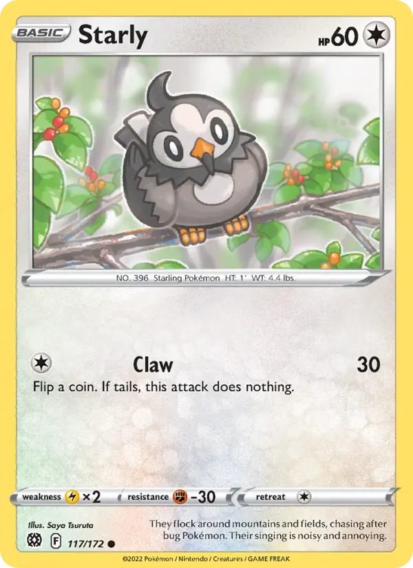 Starly Common Pokemon card #117 from Brilliant Stars