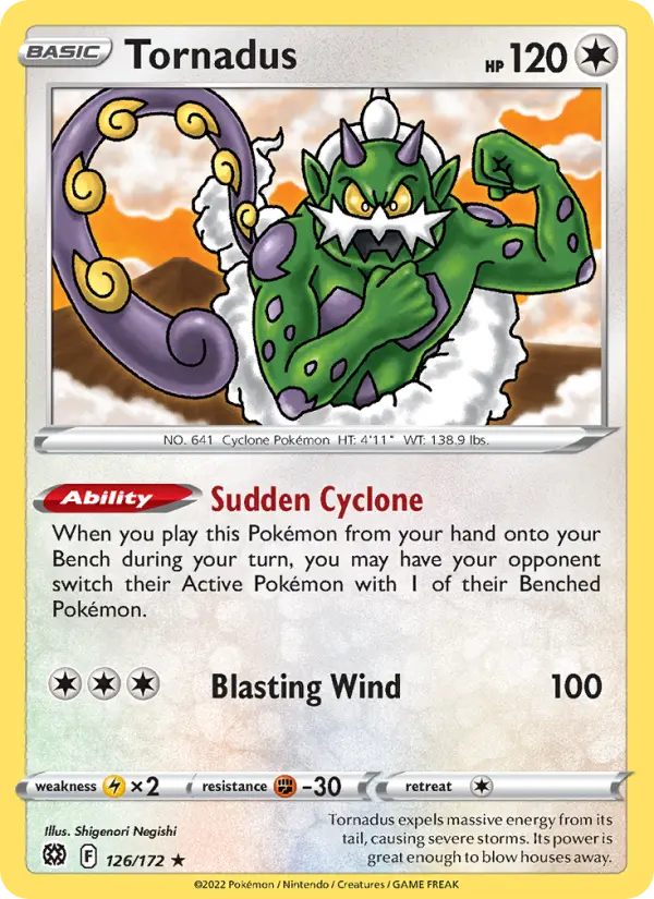 Tornadus Rare Pokemon card #126 from Brilliant Stars