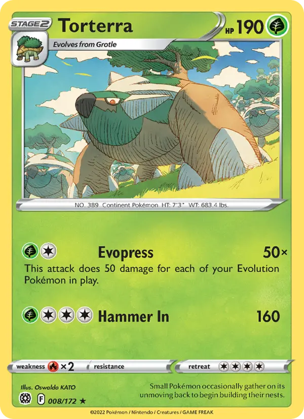 Torterra Holo Rare Pokemon card #008 from Brilliant Stars