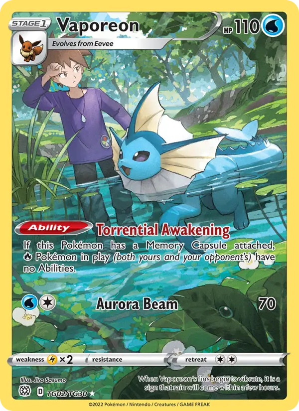 Vaporeon Rare Pokemon card #TG02 from Brilliant Stars