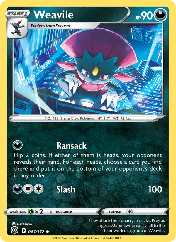 Weavile Uncommon Pokemon card #087 from Brilliant Stars