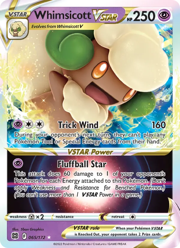 Whimsicott VSTAR Holo Rare VSTAR Pokemon card #065 from Brilliant Stars