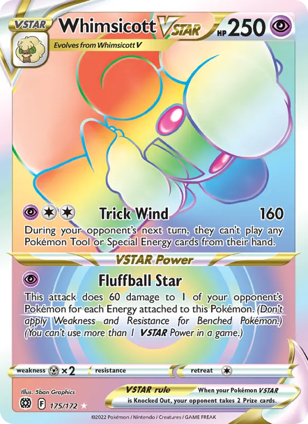 Whimsicott VSTAR Secret Rare Pokemon card #175 from Brilliant Stars