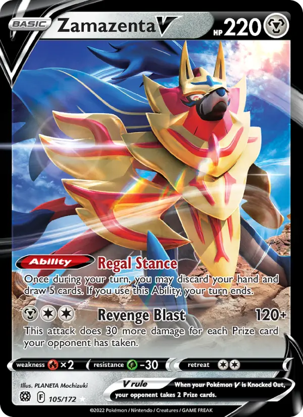 Zamazenta V Holo Rare V Pokemon card #105 from Brilliant Stars