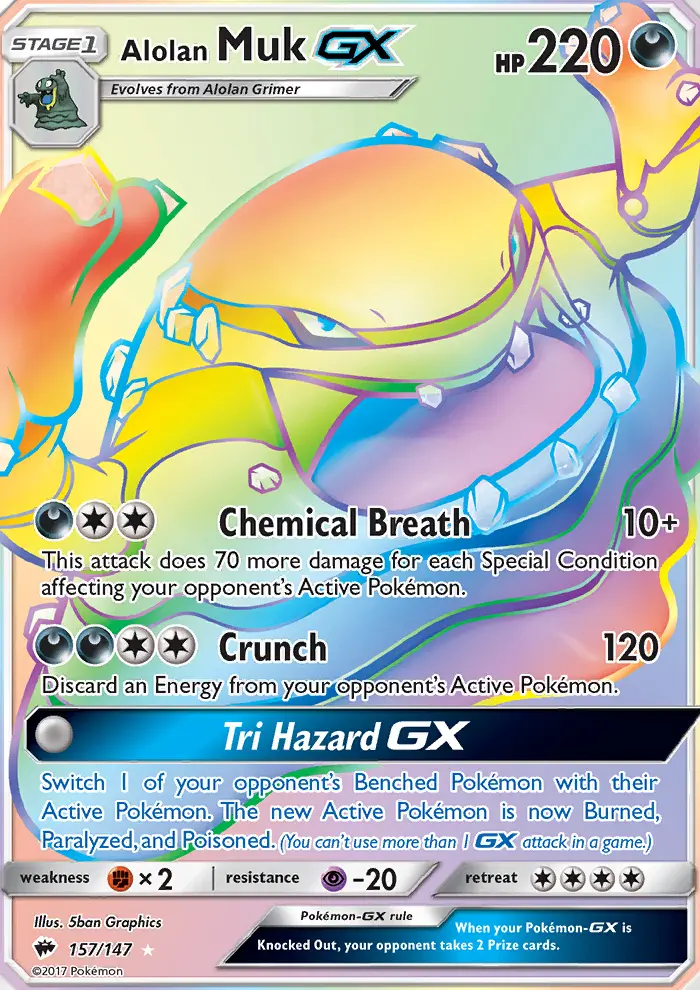 Alolan Muk GX Secret Rare Pokemon card #157 from Burning Shadows