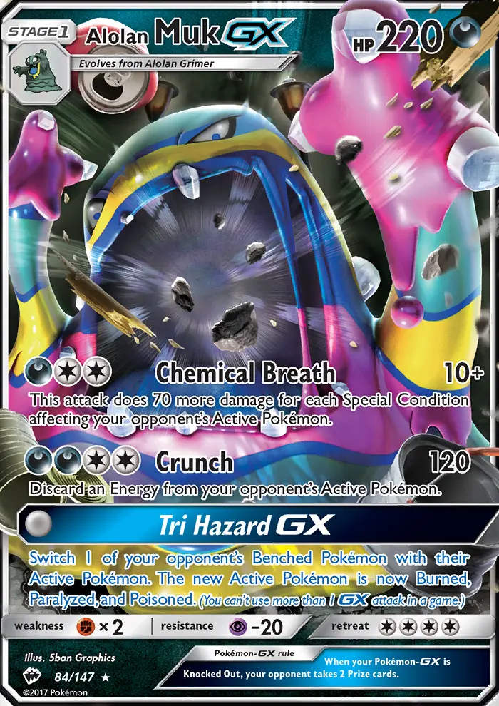 Alolan Muk GX Ultra Rare Pokemon card #84 from Burning Shadows