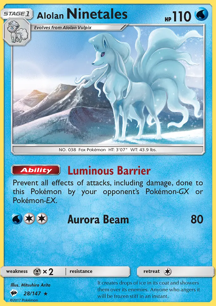 Alolan Ninetales Rare Pokemon card #28 from Burning Shadows