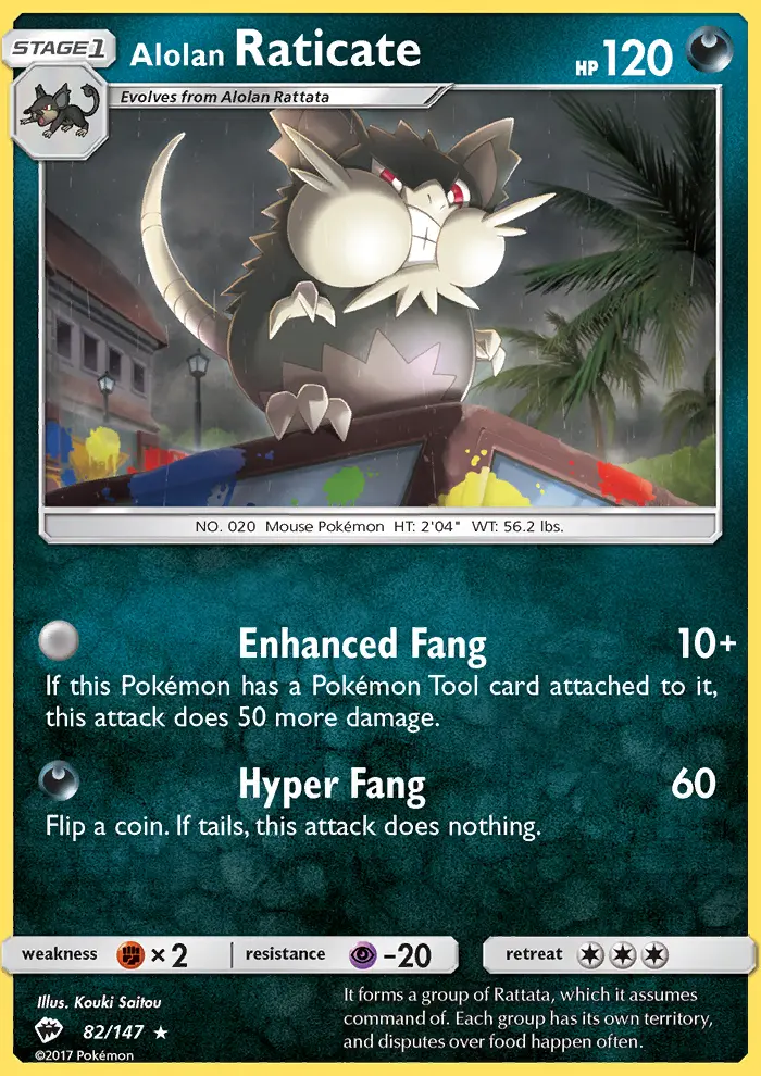 Alolan Raticate Rare Pokemon card #82 from Burning Shadows
