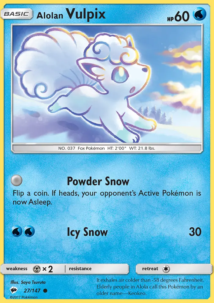 Alolan Vulpix Common Pokemon card #27 from Burning Shadows