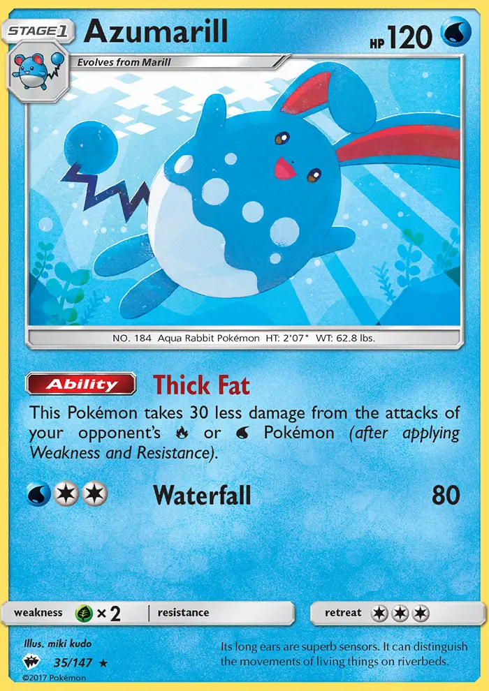 Azumarill Rare Pokemon card #35 from Burning Shadows
