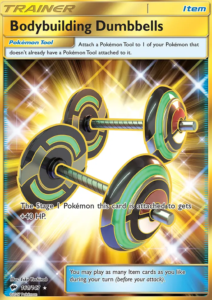 Bodybuilding Dumbbells Secret Rare Pokemon card #161 from Burning Shadows