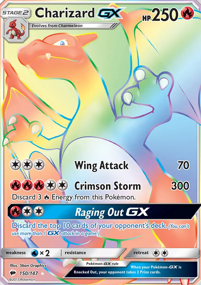 Charizard GX Secret Rare Pokemon card #150 from Burning Shadows