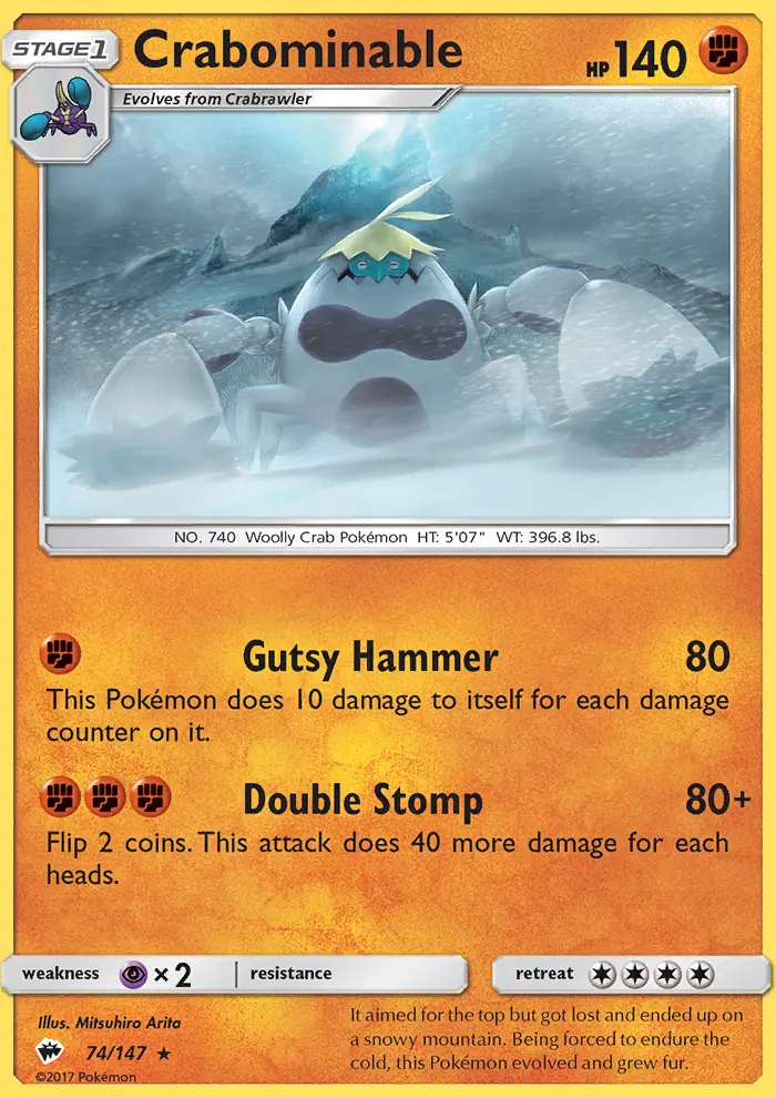 Crabominable Rare Pokemon card #74 from Burning Shadows