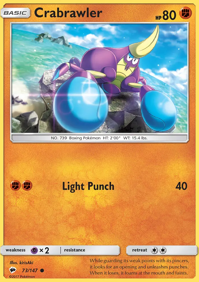 Crabrawler Common Pokemon card #73 from Burning Shadows