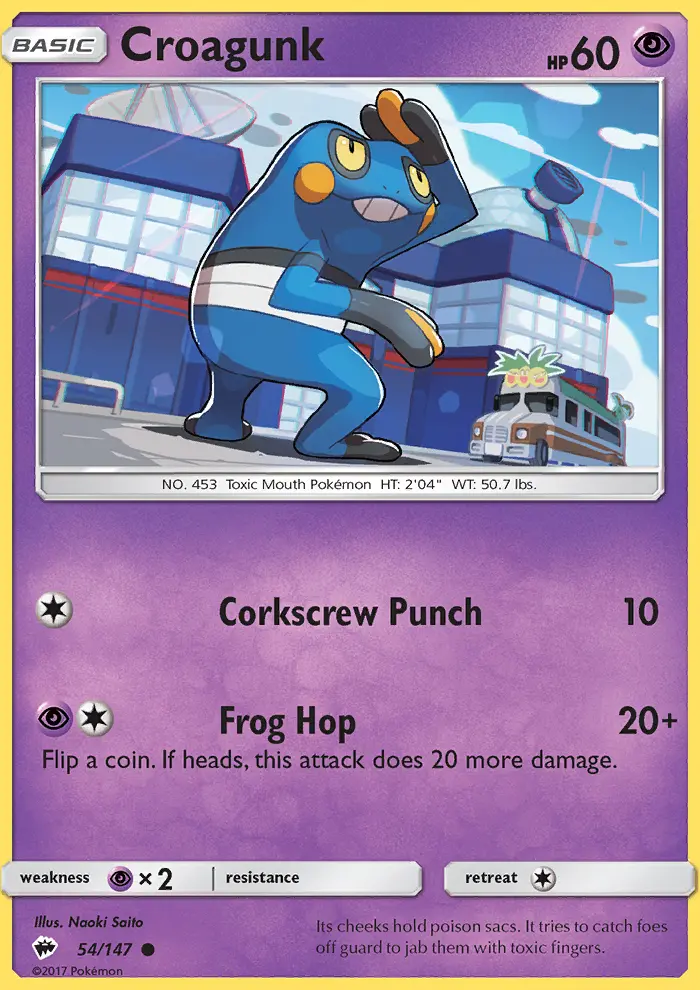 Croagunk Common Pokemon card #54 from Burning Shadows