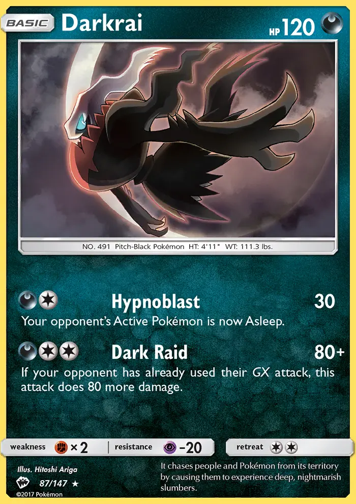 Darkrai Rare Pokemon card #87 from Burning Shadows