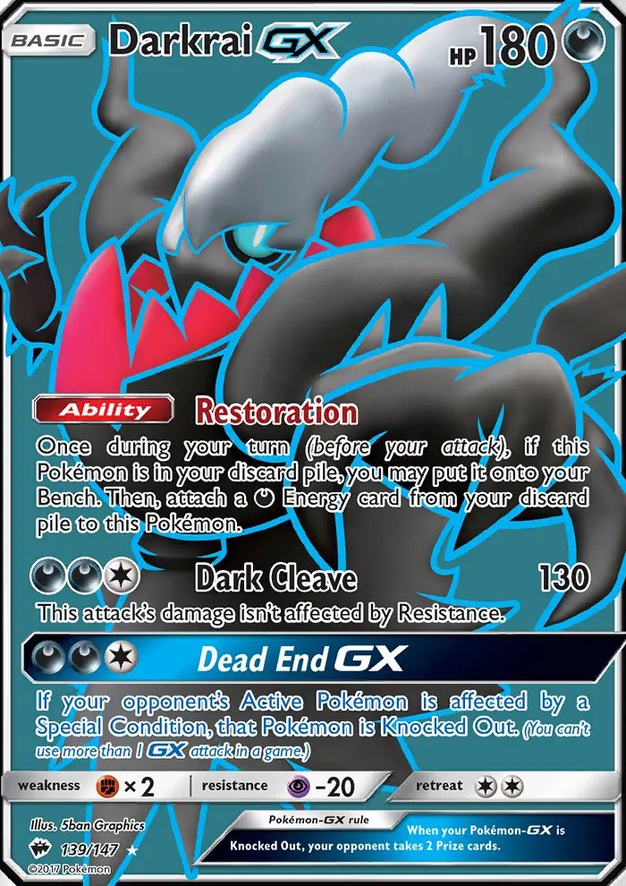Darkrai GX Ultra Rare Pokemon card #139 from Burning Shadows