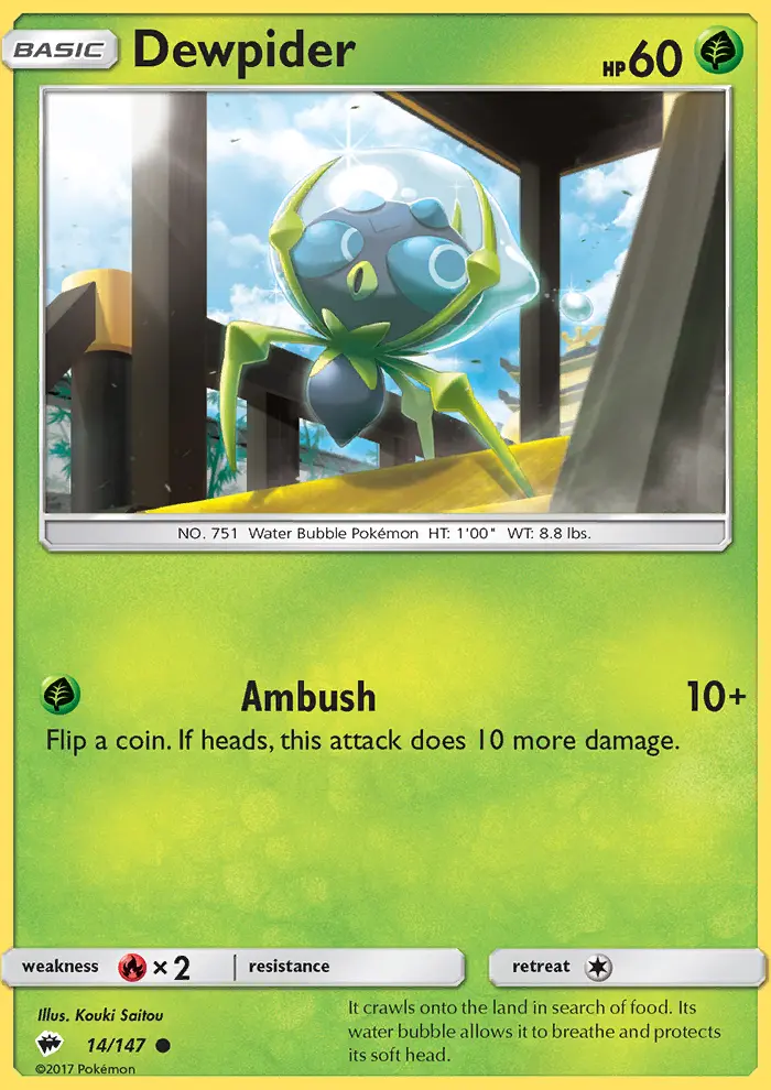 Dewpider Common Pokemon card #14 from Burning Shadows