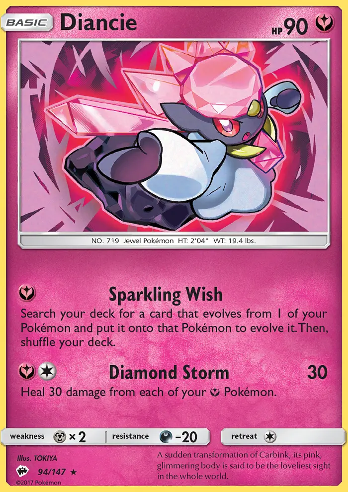Diancie Rare Pokemon card #94 from Burning Shadows