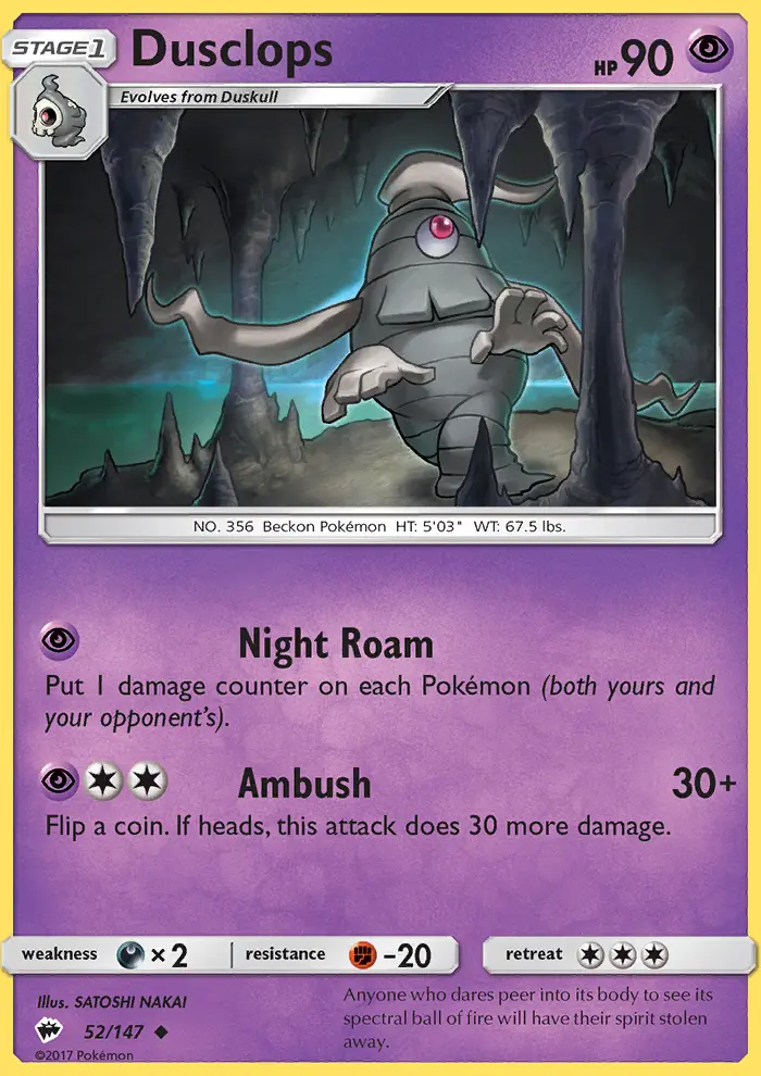 Dusclops Uncommon Pokemon card #52 from Burning Shadows
