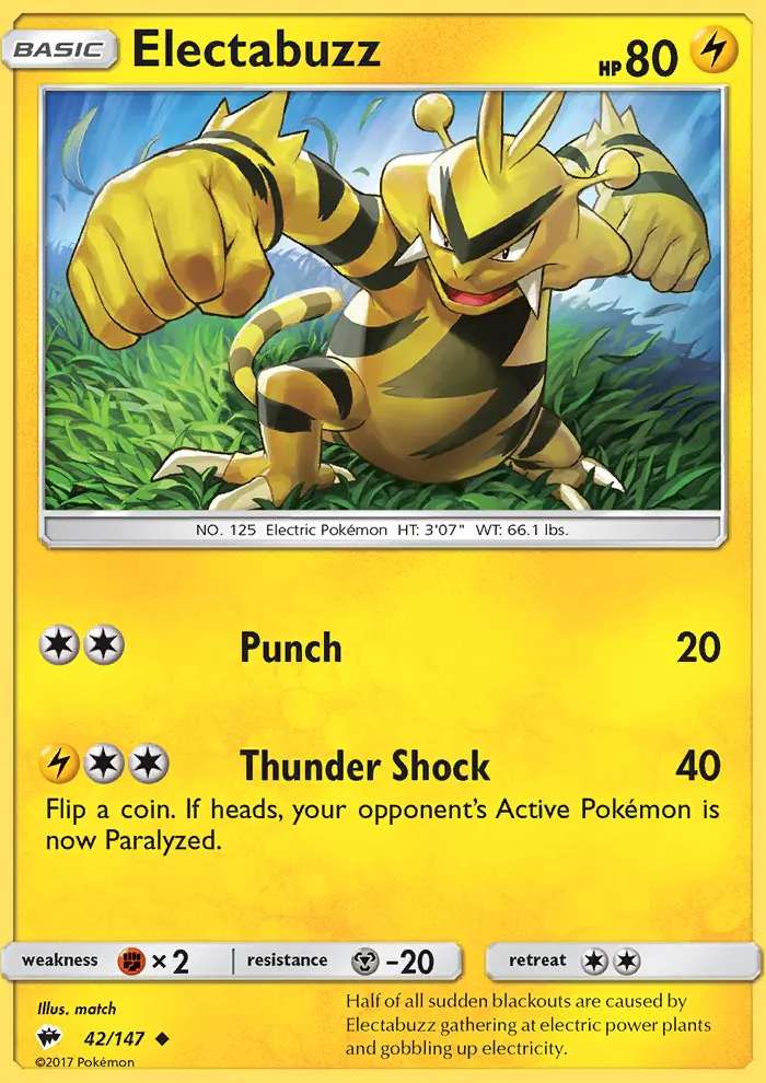 Electabuzz Uncommon Pokemon card #42 from Burning Shadows
