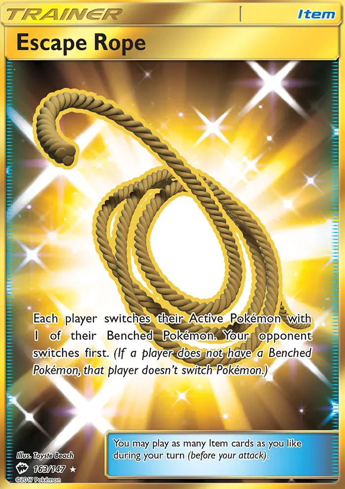 Escape Rope Secret Rare Pokemon card #163 from Burning Shadows