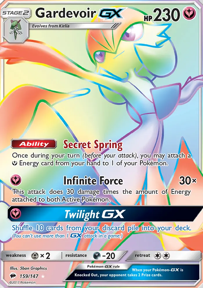 Gardevoir GX Secret Rare Pokemon card #159 from Burning Shadows