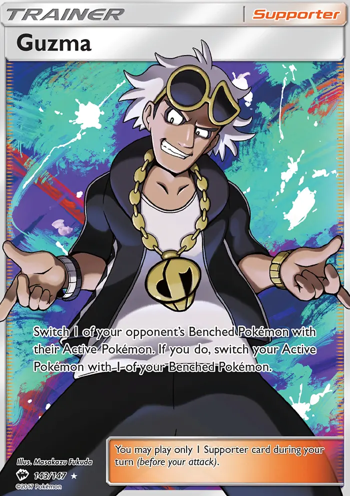 Guzma Ultra Rare Pokemon card #143 from Burning Shadows