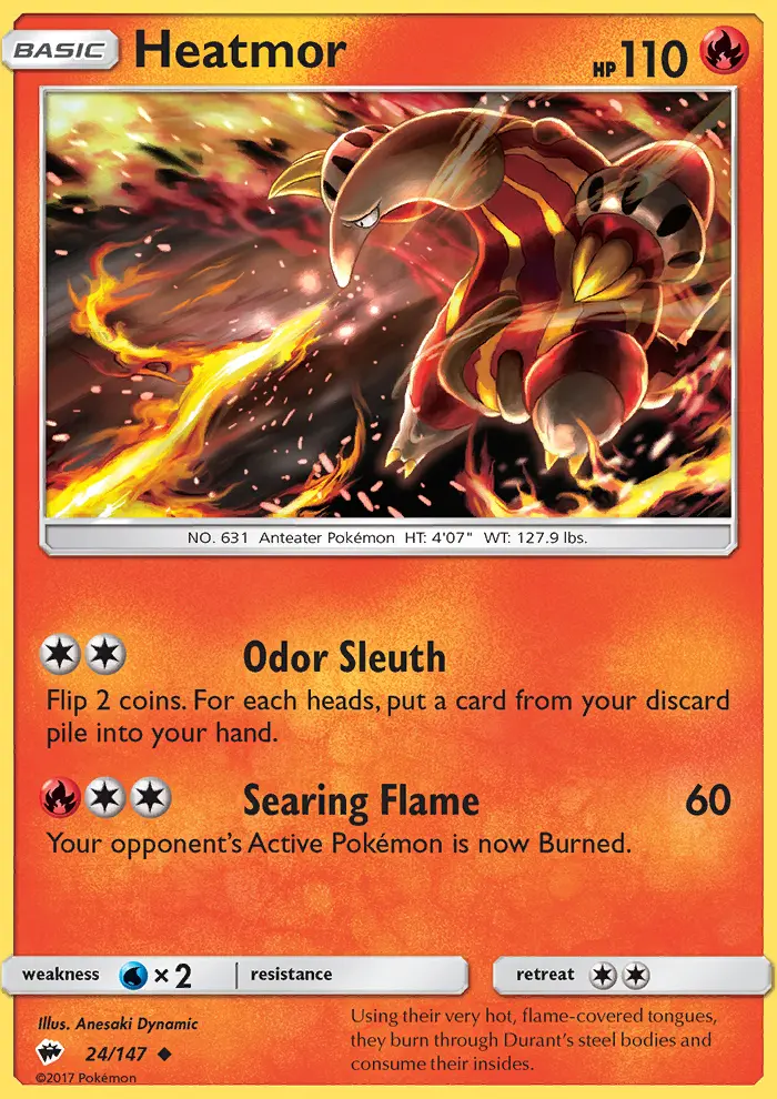 Heatmor Uncommon Pokemon card #24 from Burning Shadows