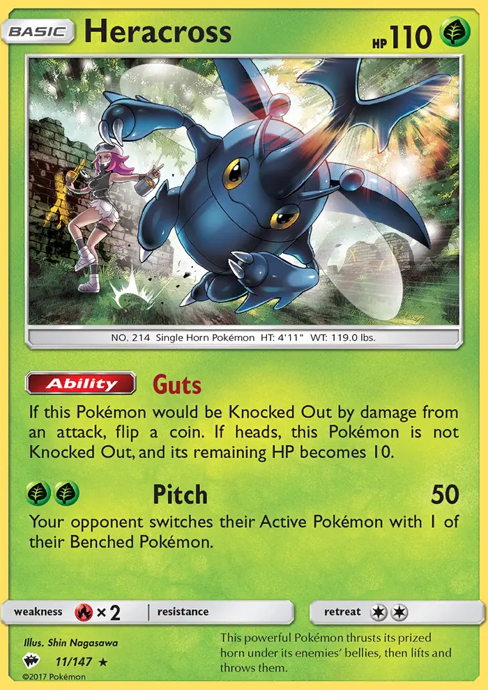 Heracross Rare Pokemon card #11 from Burning Shadows