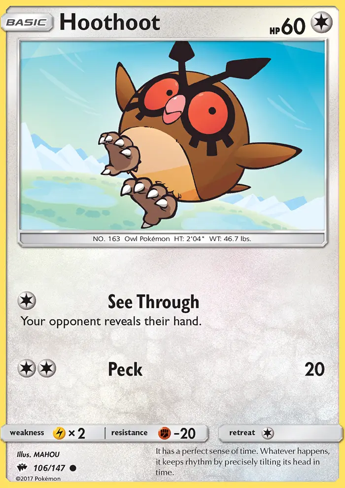 Hoothoot Common Pokemon card #106 from Burning Shadows