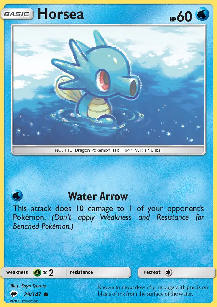 Horsea Common Pokemon card #29 from Burning Shadows