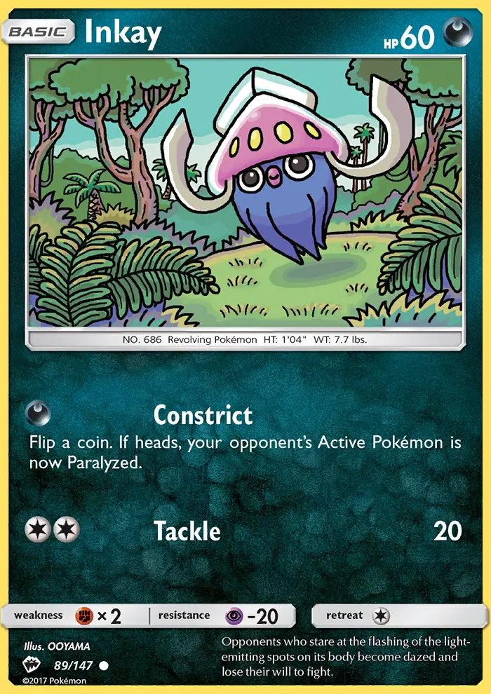 Inkay Common Pokemon card #89 from Burning Shadows