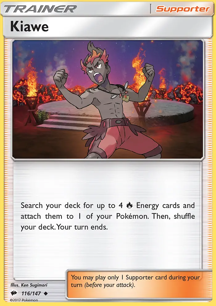 Kiawe Rare Pokemon card #116 from Burning Shadows