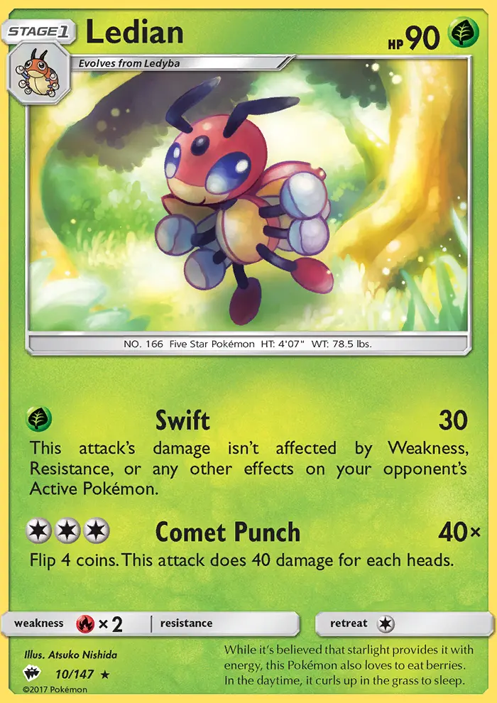 Ledian Rare Pokemon card #10 from Burning Shadows