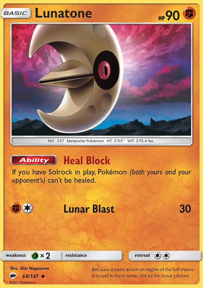 Lunatone Uncommon Pokemon card #68 from Burning Shadows