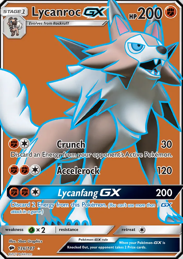 Lycanroc GX Ultra Rare Pokemon card #136 from Burning Shadows