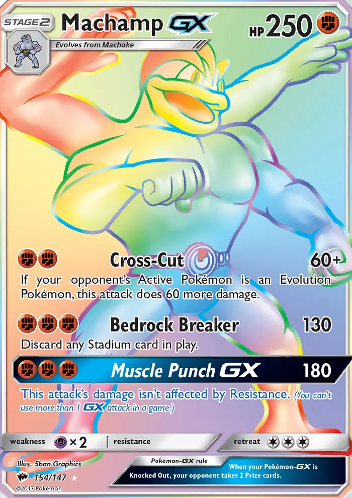 Machamp GX Secret Rare Pokemon card #154 from Burning Shadows