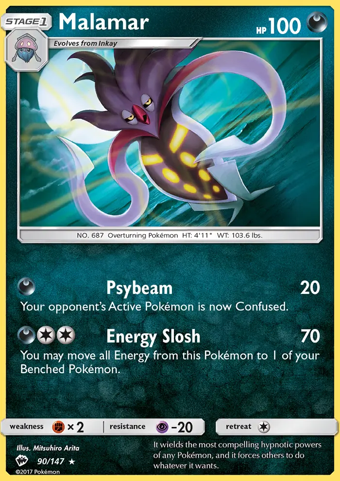 Malamar Rare Pokemon card #90 from Burning Shadows