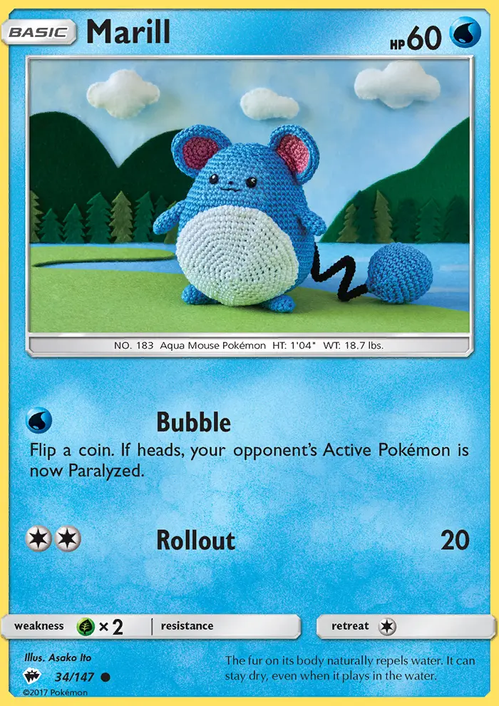 Marill Common Pokemon card #34 from Burning Shadows