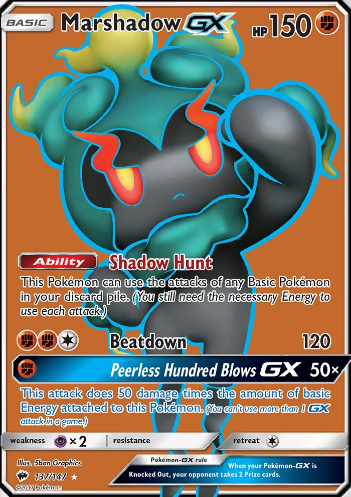 Marshadow GX Ultra Rare Pokemon card #137 from Burning Shadows