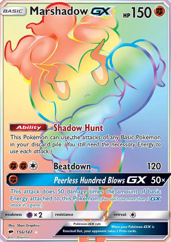 Marshadow GX Secret Rare Pokemon card #156 from Burning Shadows