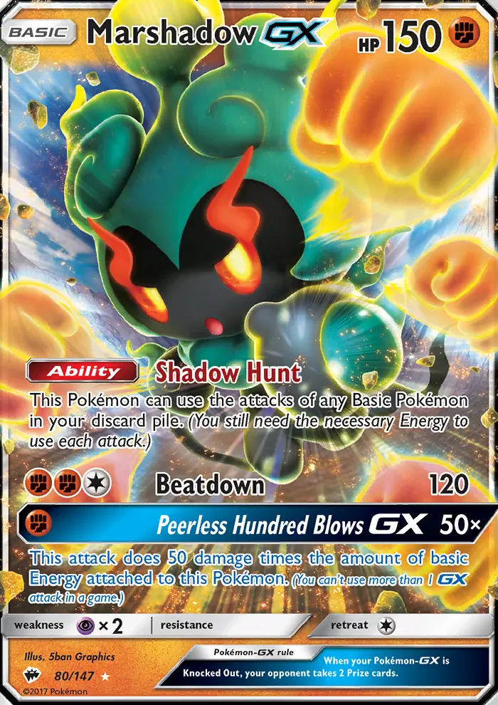 Marshadow GX Ultra Rare Pokemon card #80 from Burning Shadows