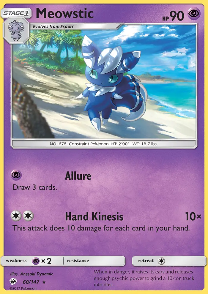 Meowstic Rare Pokemon card #60 from Burning Shadows