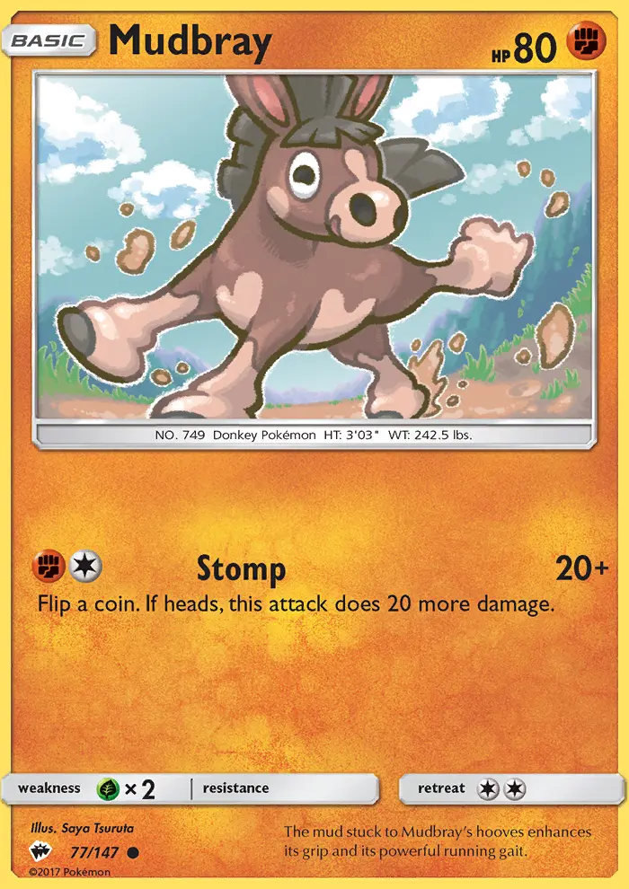 Mudbray Common Pokemon card #77 from Burning Shadows