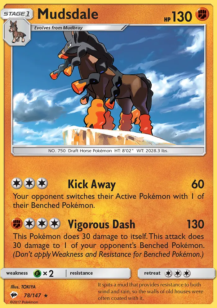 Mudsdale Rare Pokemon card #78 from Burning Shadows