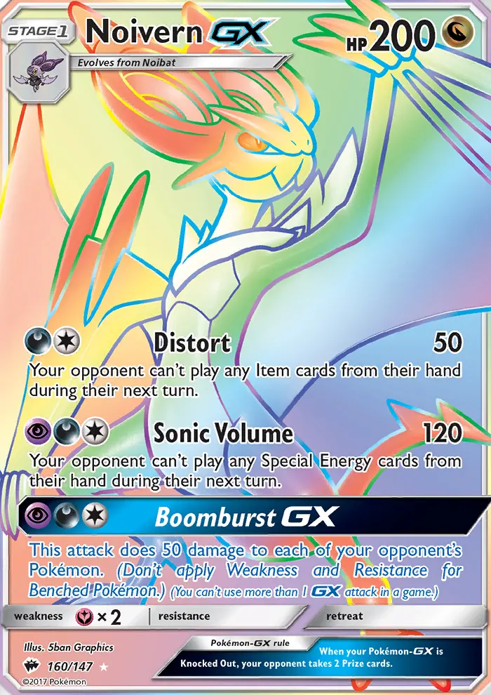 Noivern GX Secret Rare Pokemon card #160 from Burning Shadows